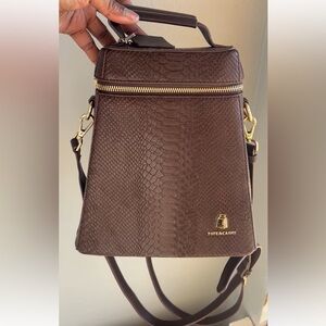 Tote & Carry Cowbell tote backpack faux snakeskin Brown NWT